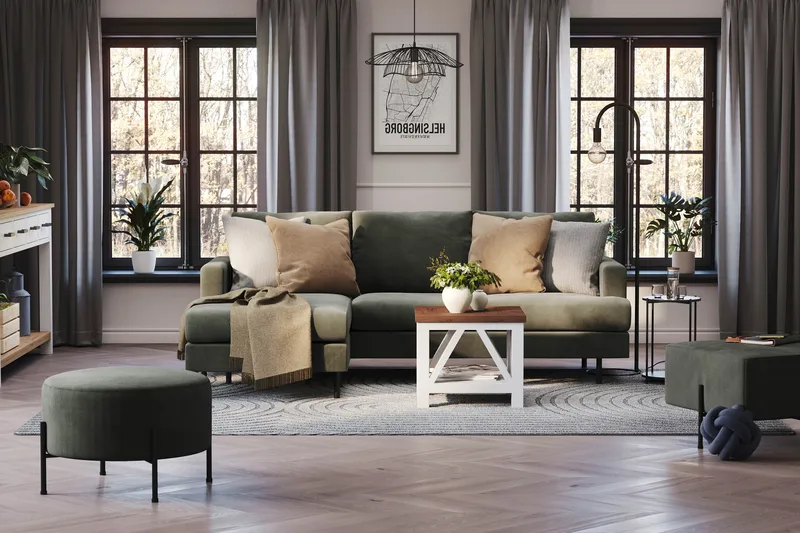 Menard Compact 3-sits Vänstervänd L-formad Divansoffa i Manchester - Mörkgrön - Products - Möbler - Soffa - Divansoffa & schäslongsoffa - 3 sits soffa med divan