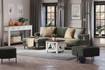 Menard Compact 3-sits Vänstervänd L-formad Divansoffa i Manchester - Mörkgrön - Products - Möbler - Soffa - Divansoffa & schäslongsoffa - 3 sits soffa med divan