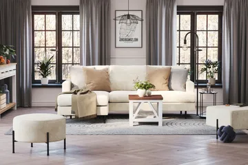 Menard Compact 3-sits Vänstervänd L-formad Divansoffa i Sammet - Krämvit - Products - Möbler - Soffa - Divansoffa & schäslongsoffa - 3 sits soffa med divan