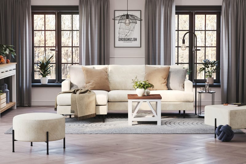 Menard Compact 3-sits Vänstervänd L-formad Divansoffa i Sammet - Krämvit - Products - Möbler - Soffa - Divansoffa & schäslongsoffa - 3 sits soffa med divan