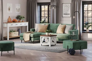 Menard Compact 3-sits Vänstervänd L-formad Divansoffa i Sammet - Mörkgrön - Products - Möbler - Soffa - Divansoffa & schäslongsoffa - 3 sits soffa med divan