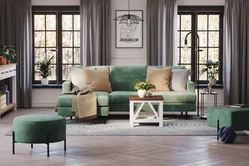Menard Compact 3-sits Vänstervänd L-formad Divansoffa i Sammet - Mörkgrön - Products - Möbler - Soffa - Divansoffa & schäslongsoffa - 3 sits soffa med divan