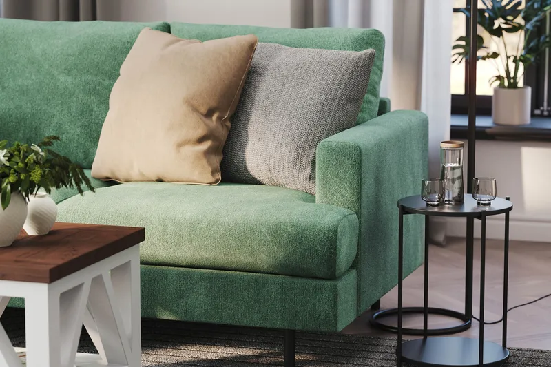 Menard Compact 3-sits Vänstervänd L-formad Divansoffa i Sammet - Mörkgrön - Products - Möbler - Soffa - Divansoffa & schäslongsoffa - 3 sits soffa med divan