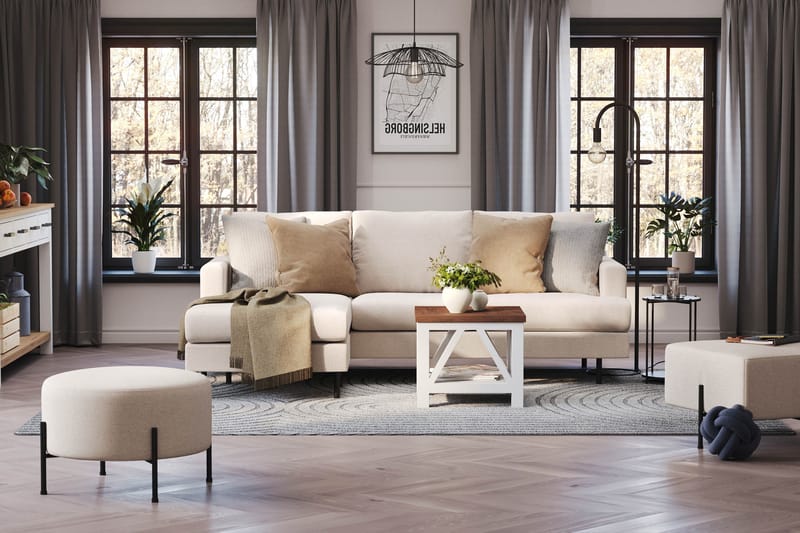 Menard Compact 3-sits Vänstervänd L-formad Divansoffa i Tyg - Beige - Products - Möbler - Soffa - Divansoffa & schäslongsoffa - 3 sits soffa med divan