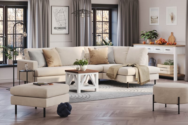 Menard Compact 4-sits Högervänd L-formad Schäslongsoffa i Manchester - Beige - Products - Möbler - Soffa - Divansoffa & schäslongsoffa - 4 sits soffa med divan
