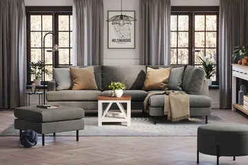 Menard Compact 4-sits Högervänd L-formad Schäslongsoffa i Manchester - Grå - Products - Möbler - Soffa - Divansoffa & schäslongsoffa - 4 sits soffa med divan