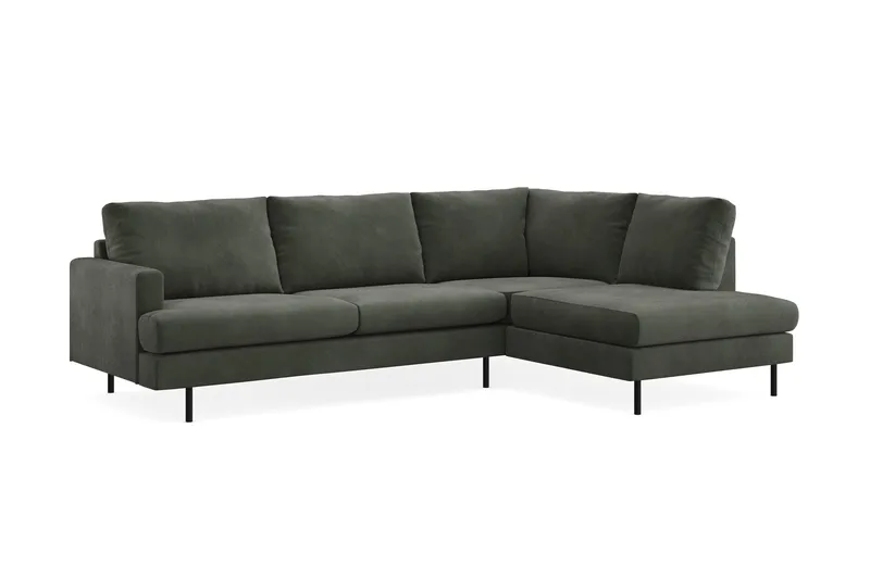 Menard Compact 4-sits Högervänd L-formad Schäslongsoffa i Manchester - Mörkgrön - Products - Möbler - Soffa - Divansoffa & schäslongsoffa - 4 sits soffa med divan
