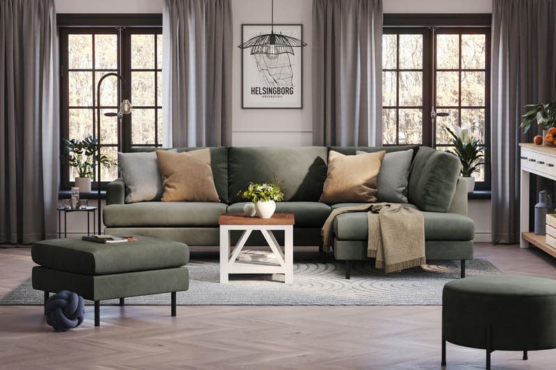 Menard Compact 4-sits Högervänd L-formad Schäslongsoffa i Manchester - Mörkgrön - Products - Möbler - Soffa - Divansoffa & schäslongsoffa - 4 sits soffa med divan