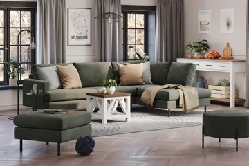 Menard Compact 4-sits Högervänd L-formad Schäslongsoffa i Manchester - Mörkgrön - Products - Möbler - Soffa - Divansoffa & schäslongsoffa - 4 sits soffa med divan
