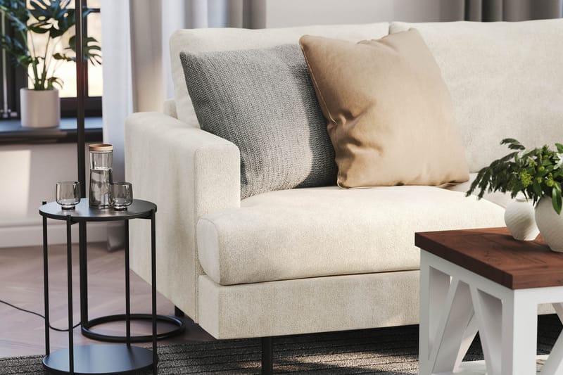 Menard Compact 4-sits Högervänd L-formad Schäslongsoffa i Sammet - Krämvit - Products - Möbler - Soffa - Divansoffa & schäslongsoffa - 4 sits soffa med divan