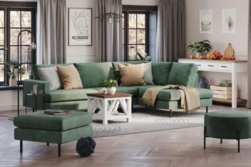 Menard Compact 4-sits Högervänd L-formad Schäslongsoffa i Sammet - Mörkgrön - Products - Möbler - Soffa - Divansoffa & schäslongsoffa - 4 sits soffa med divan
