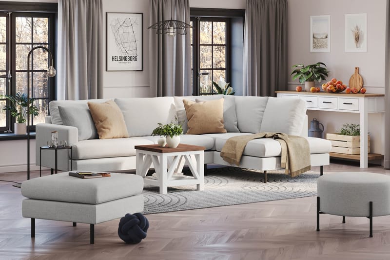 Menard Compact 4-sits Högervänd L-formad Schäslongsoffa i Tyg - Ljusgrå - Products - Möbler - Soffa - Divansoffa & schäslongsoffa - 4 sits soffa med divan