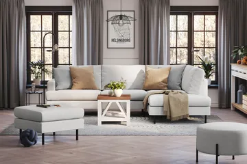 Menard Compact 4-sits Högervänd L-formad Schäslongsoffa i Tyg - Ljusgrå - Products - Möbler - Soffa - Divansoffa & schäslongsoffa - 4 sits soffa med divan