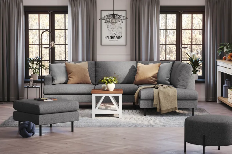 Menard Compact 4-sits Högervänd L-formad Schäslongsoffa i Tyg - Mörkgrå - Products - Möbler - Soffa - Divansoffa & schäslongsoffa - 4 sits soffa med divan