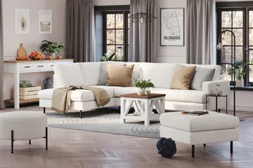 Menard Compact 4-sits Vänstervänd L-formad Schäslongsoffa i Bouclé - Vit - Products - Möbler - Soffa - Divansoffa & schäslongsoffa - 4 sits soffa med divan