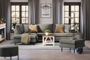 Menard Compact 4-sits Vänstervänd L-formad Schäslongsoffa i Manchester - Grå - Products - Möbler - Soffa - Divansoffa & schäslongsoffa - 4 sits soffa med divan
