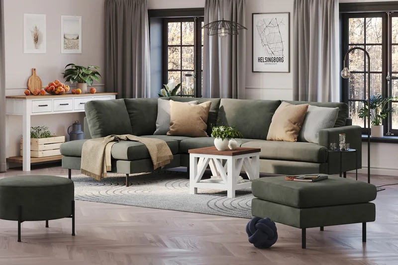 Menard Compact 4-sits Vänstervänd L-formad Schäslongsoffa i Manchester - Mörkgrön - Products - Möbler - Soffa - Divansoffa & schäslongsoffa - 4 sits soffa med divan