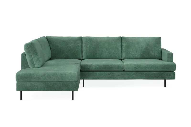 Menard Compact 4-sits Vänstervänd L-formad Schäslongsoffa i Sammet, Mörkgrön