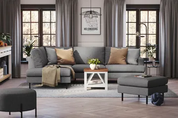 Menard Compact 4-sits Vänstervänd L-formad Schäslongsoffa i Tyg - Mörkgrå - Products - Möbler - Soffa - Divansoffa & schäslongsoffa - 4 sits soffa med divan
