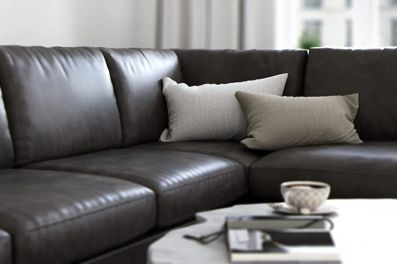 Ocean Lyx 4-sits Högervänd L-formad Schäslongsoffa i Konstläder - Mörkgrå - Products - Möbler - Soffa - Divansoffa & schäslongsoffa - 4 sits soffa med divan