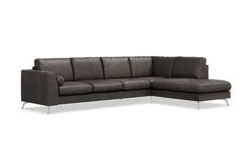 Ocean Lyx 4-sits Högervänd L-formad Schäslongsoffa i Konstläder - Mörkgrå - Products - Möbler - Soffa - Divansoffa & schäslongsoffa - 4 sits soffa med divan