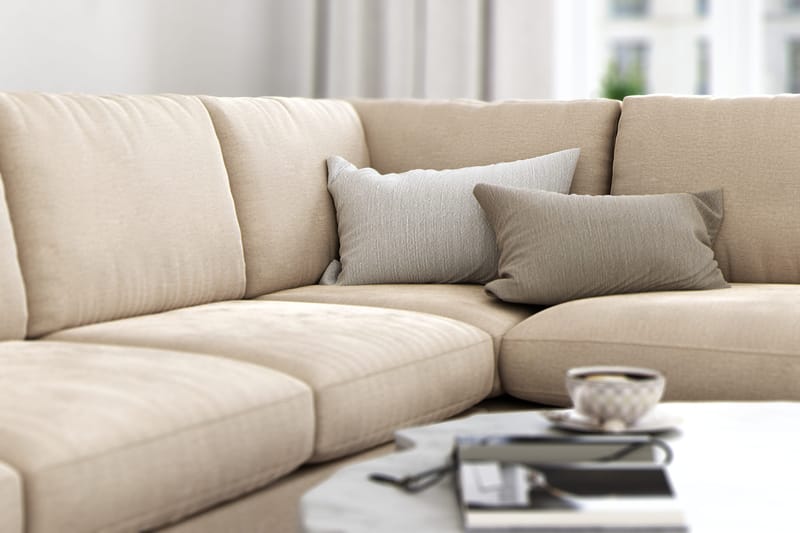 Ocean Lyx 4-sits Högervänd L-formad Schäslongsoffa i Sammet - Beige - Products - Möbler - Soffa - Divansoffa & schäslongsoffa - 4 sits soffa med divan