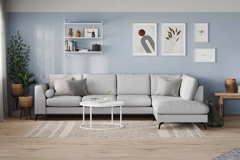 Ocean Lyx 4-sits Högervänd L-formad Schäslongsoffa i Tyg - Grå - Products - Möbler - Soffa - Divansoffa & schäslongsoffa - 4 sits soffa med divan