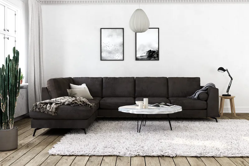Ocean Lyx 4-sits Vänstervänd L-formad Schäslongsoffa i Sammet - Mörkgrå - Products - Möbler - Soffa - Divansoffa & schäslongsoffa - 4 sits soffa med divan