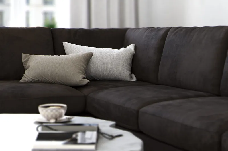 Ocean Lyx 4-sits Vänstervänd L-formad Schäslongsoffa i Sammet - Mörkgrå - Products - Möbler - Soffa - Divansoffa & schäslongsoffa - 4 sits soffa med divan