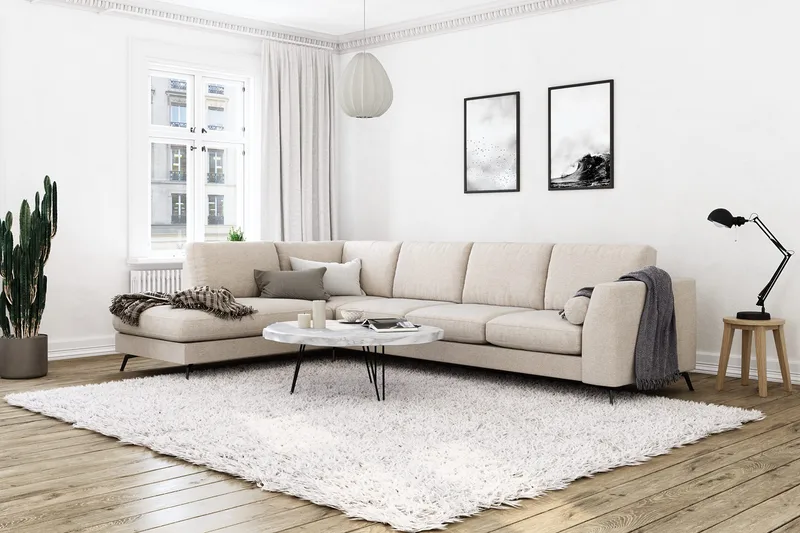 Ocean Lyx 4-sits Vänstervänd L-formad Schäslongsoffa i Tyg - Beige - Products - Möbler - Soffa - Divansoffa & schäslongsoffa - 4 sits soffa med divan
