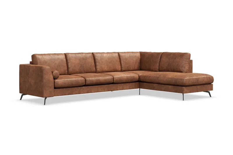 Ocean Lyx 5-sits Högervänd L-formad Schäslongsoffa i Konstläder - Brun - Products - Möbler - Soffa - Divansoffa & schäslongsoffa - 4 sits soffa med divan
