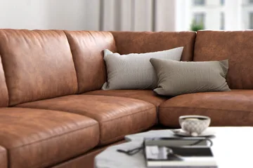 Ocean Lyx 5-sits Högervänd L-formad Schäslongsoffa i Konstläder - Brun - Products - Möbler - Soffa - Divansoffa & schäslongsoffa - 4 sits soffa med divan
