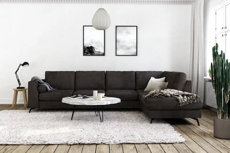 Ocean Lyx 5-sits Högervänd L-formad Schäslongsoffa i Sammet - Mörkgrå - Products - Möbler - Soffa - Divansoffa & schäslongsoffa - 4 sits soffa med divan