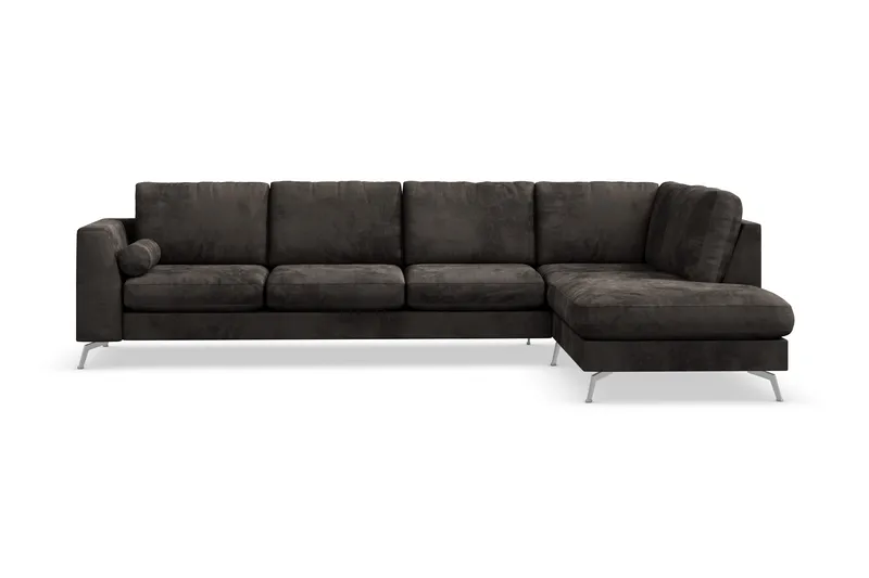 Ocean Lyx 5-sits Högervänd L-formad Schäslongsoffa i Sammet - Mörkgrå - Products - Möbler - Soffa - Divansoffa & schäslongsoffa - 4 sits soffa med divan