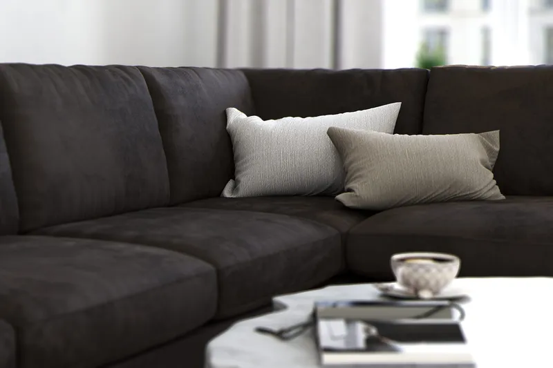 Ocean Lyx 5-sits Högervänd L-formad Schäslongsoffa i Sammet - Mörkgrå - Products - Möbler - Soffa - Divansoffa & schäslongsoffa - 4 sits soffa med divan