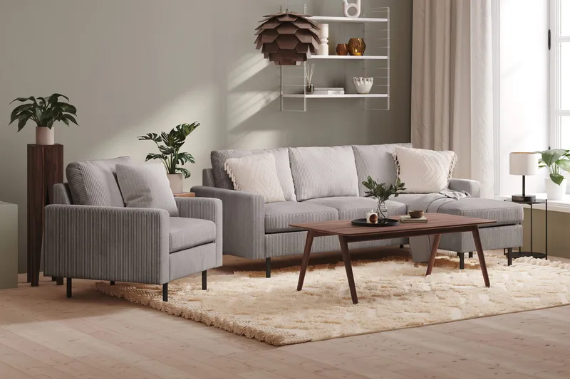 Peppe 3-sits Vändbar L-formad Divansoffa i Manchester - Mörkgrå - Products - Möbler - Soffa - Divansoffa & schäslongsoffa - 3 sits soffa med divan