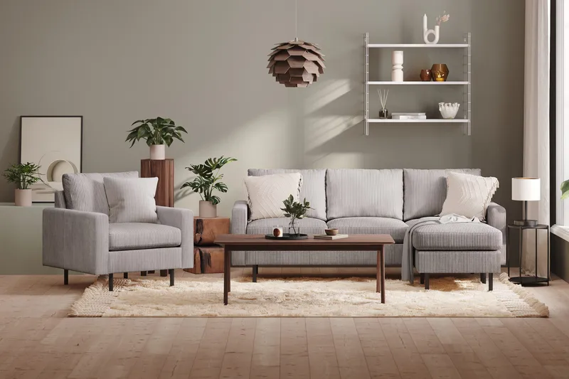 Peppe 3-sits Vändbar L-formad Divansoffa i Manchester - Mörkgrå - Products - Möbler - Soffa - Divansoffa & schäslongsoffa - 3 sits soffa med divan