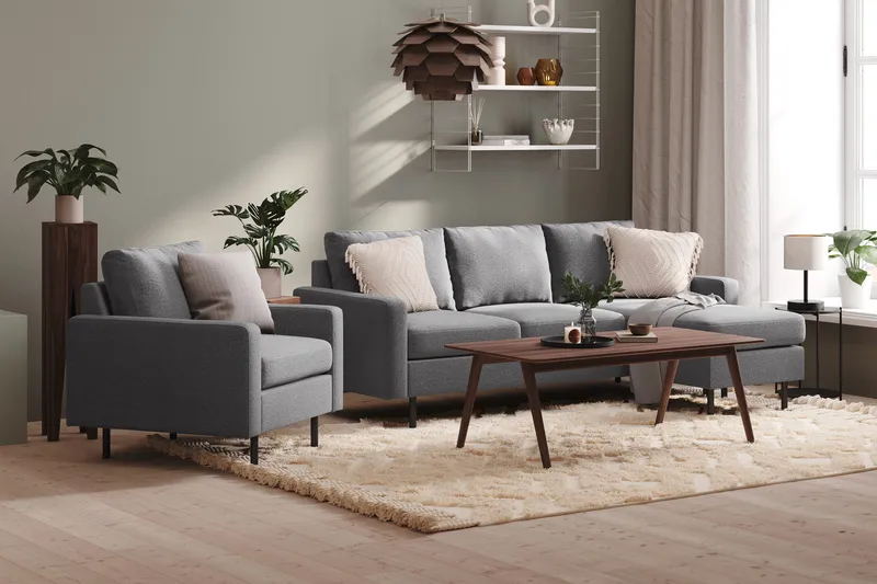 Peppe 3-sits Vändbar L-formad Divansoffa i Tyg - Ljusgrå - Products - Möbler - Soffa - Divansoffa & schäslongsoffa - 3 sits soffa med divan