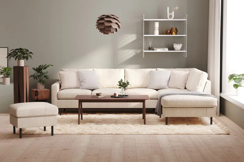 Peppe 4-sits Högervänd L-formad Schäslongsoffa i Manchester - Beige - Products - Möbler - Soffa - Divansoffa & schäslongsoffa - 4 sits soffa med divan