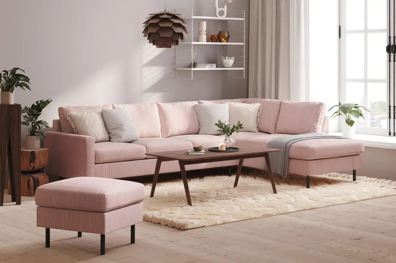 Peppe 4-sits Högervänd L-formad Schäslongsoffa i Manchester - Rosa - Products - Möbler - Soffa - Divansoffa & schäslongsoffa - 4 sits soffa med divan