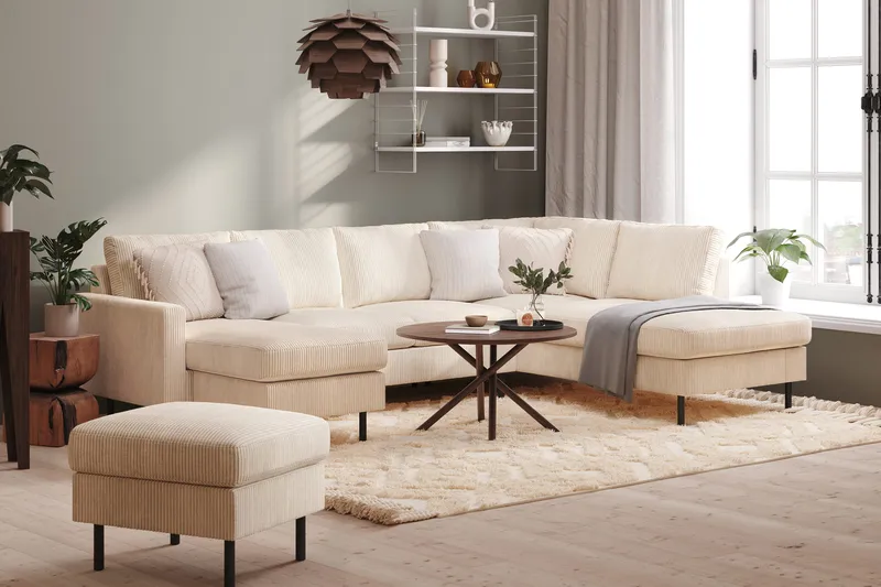 Peppe 4-sits Högervänd U-formad Soffa med Divan och Schäslong i Manchester - Beige - Products - Möbler - Soffa - Divansoffa & schäslongsoffa - 4 sits soffa med divan