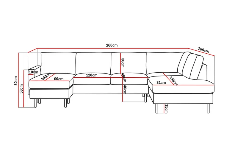 Peppe 4-sits Högervänd U-formad Soffa med Divan och Schäslong i Manchester - Mörkgrå - Products - Möbler - Soffa - Divansoffa & schäslongsoffa - 4 sits soffa med divan