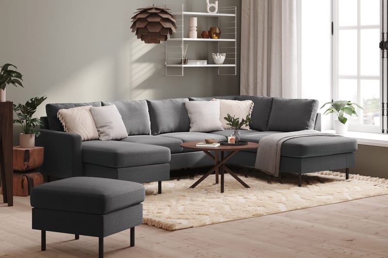Peppe 4-sits Högervänd U-formad Soffa med Divan och Schäslong i Tyg - Ljusgrå - Products - Möbler - Soffa - Divansoffa & schäslongsoffa - 4 sits soffa med divan