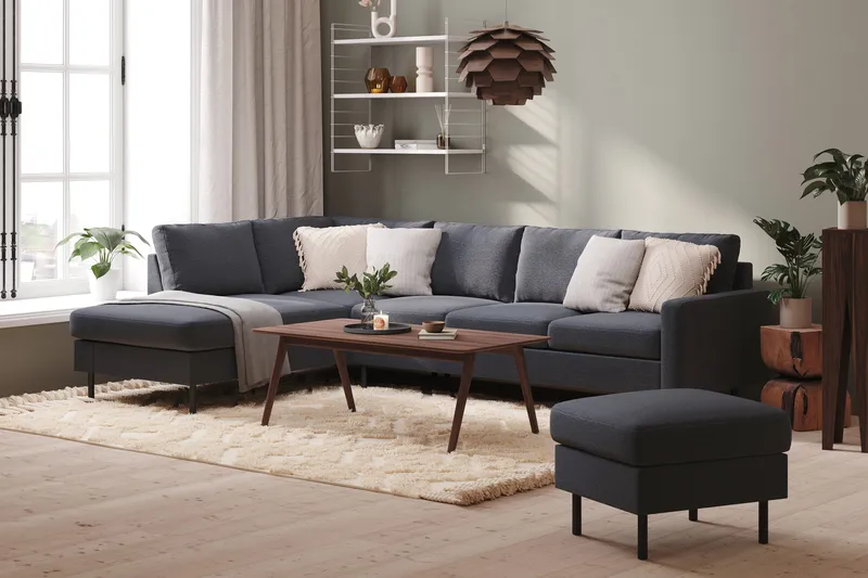 Peppe 4-sits Vänstervänd L-formad Schäslongsoffa i Tyg - Mörkgrå - Products - Möbler - Soffa - Divansoffa & schäslongsoffa - 4 sits soffa med divan