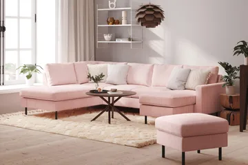 Peppe 4-sits Vänstervänd U-formad Soffa med Divan och Schäslong i Manchester - Rosa - Products - Möbler - Soffa - Divansoffa & schäslongsoffa - 4 sits soffa med divan