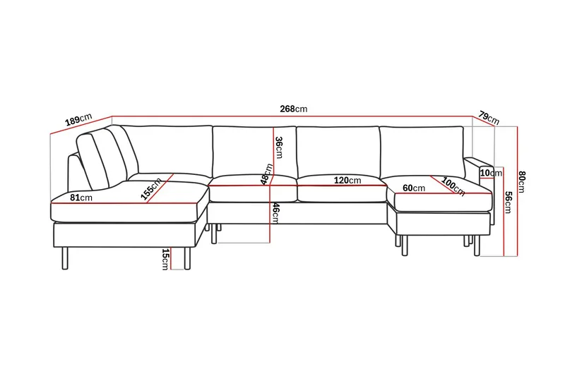 Peppe 4-sits Vänstervänd U-formad Soffa med Divan och Schäslong i Manchester - Rosa - Products - Möbler - Soffa - Divansoffa & schäslongsoffa - 4 sits soffa med divan
