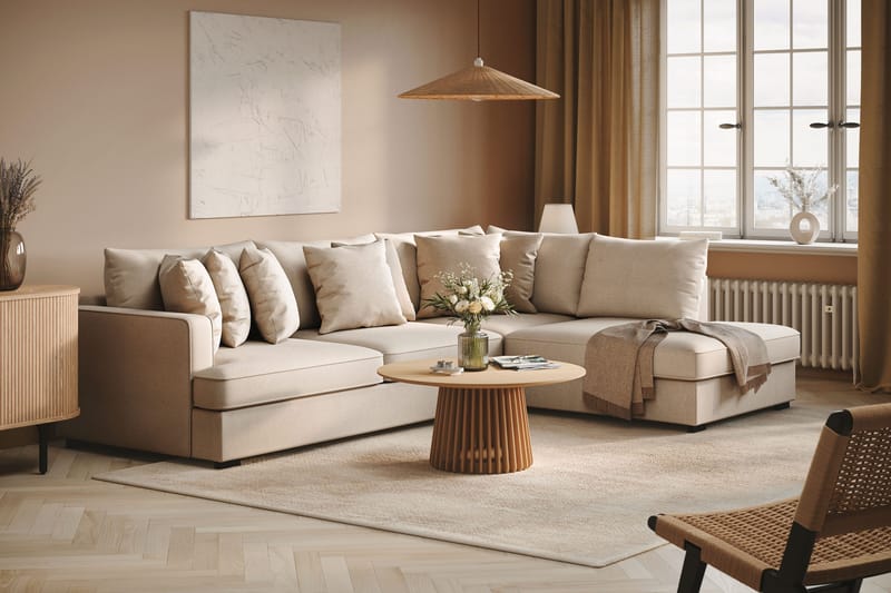Rossita 4-sits Högervänd L-formad Djup Schäslongsoffa i Bouclé - Beige - Products - Möbler - Soffa - Divansoffa & schäslongsoffa - 4 sits soffa med divan