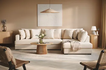 Rossita 4-sits Högervänd L-formad Djup Schäslongsoffa i Chenille - Beige - Products - Möbler - Soffa - Divansoffa & schäslongsoffa - 4 sits soffa med divan
