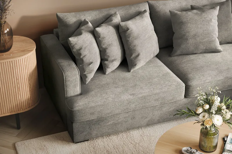Rossita 4-sits Högervänd L-formad Djup Schäslongsoffa i Chenille - Grå - Products - Möbler - Soffa - Divansoffa & schäslongsoffa - 4 sits soffa med divan