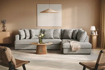 Rossita 4-sits Högervänd L-formad Djup Schäslongsoffa i Chenille - Grå - Products - Möbler - Soffa - Divansoffa & schäslongsoffa - 4 sits soffa med divan